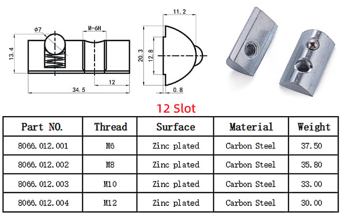 T Nuts 10 Slot Slide In T-slot Nuts With Ball Spring(2) Elastic Nut0.jpg