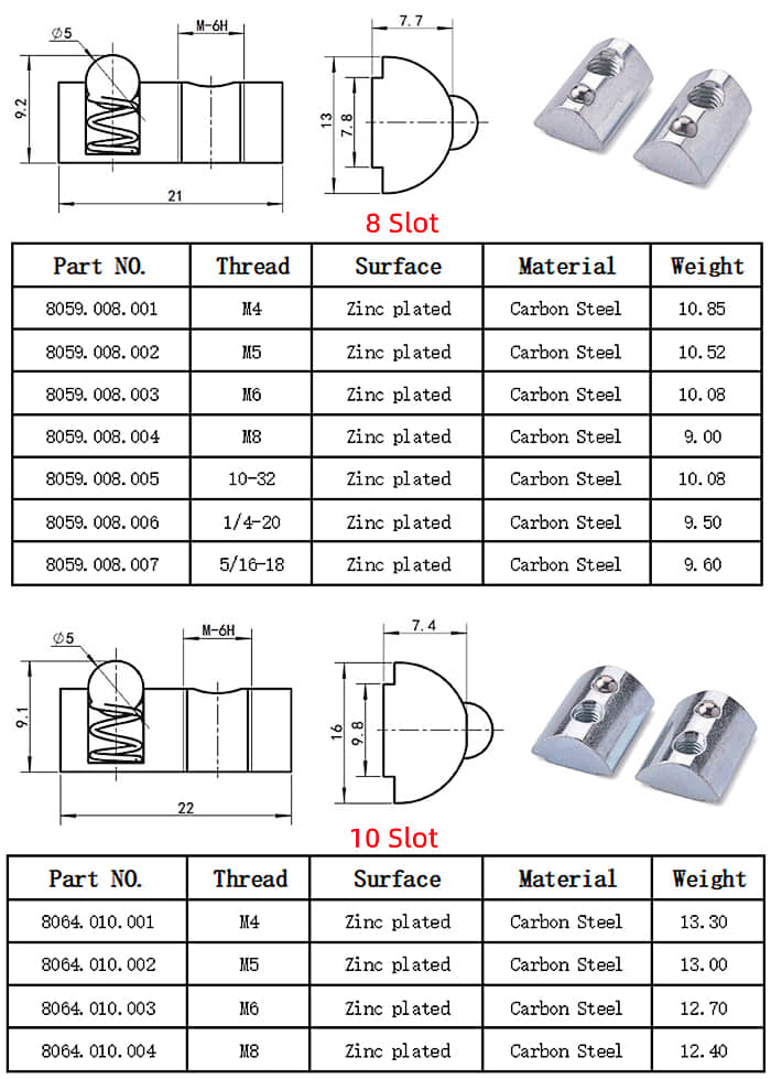T Nuts 10 Slot Slide In T-slot Nuts With Ball Spring(1) Elastic Nut.jpg