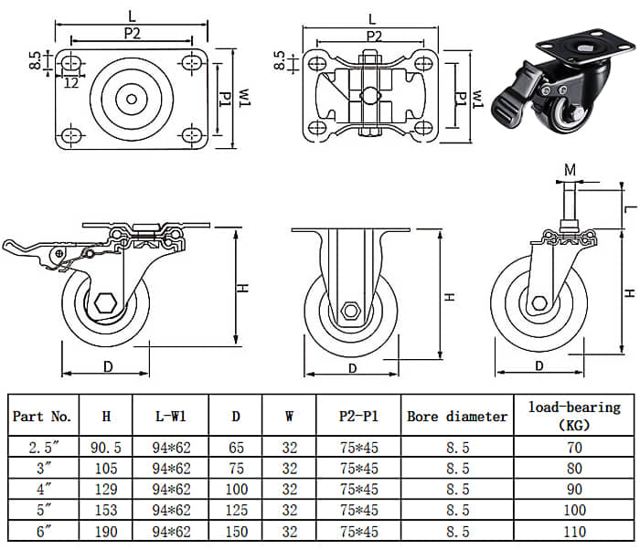 heavy duty office chair polyurethane rubber caster wheel(1) Flat Casters.jpg